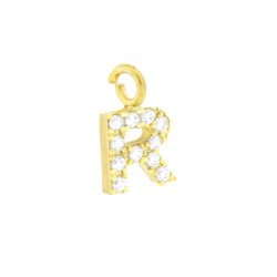 CIONDOLO LETTERA INIZIALE NOME 11 MM CON ZIRCONI BIANCHI IN ARGENTO 925 GALVANICA ORO