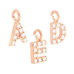 CIONDOLO LETTERA INIZIALE NOME 11 MM CON ZIRCONI BIANCHI IN ARGENTO 925 GALVANICA ROSA