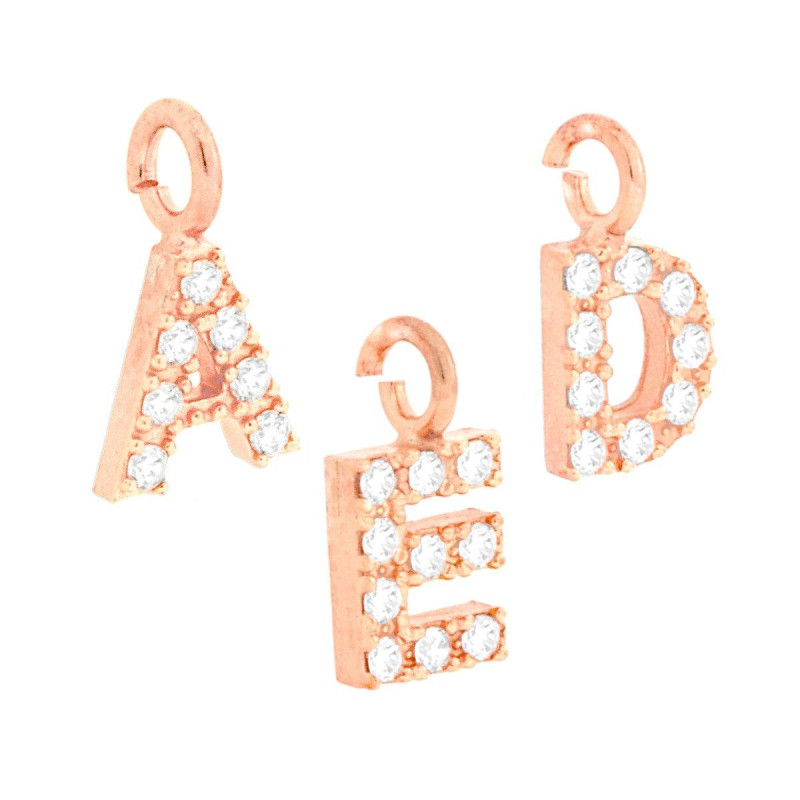 CIONDOLO LETTERA INIZIALE NOME 11 MM CON ZIRCONI BIANCHI IN ARGENTO 925 GALVANICA ROSA