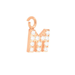 CIONDOLO LETTERA INIZIALE NOME 11 MM CON ZIRCONI BIANCHI IN ARGENTO 925 GALVANICA ROSA