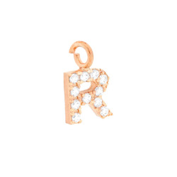 CIONDOLO LETTERA INIZIALE NOME 11 MM CON ZIRCONI BIANCHI IN ARGENTO 925 GALVANICA ROSA