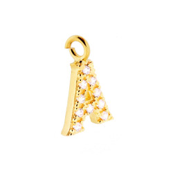 CIONDOLO LETTERA NOME INIZIALE 13 MM CON ZIRCONI BIANCHI IN ARGENTO 925 GALVANICA ORO