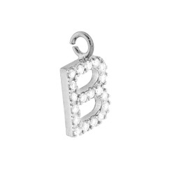 CIONDOLO LETTERA INIZIALE NOME 13 MM CON ZIRCONI BIANCHI IN ARGENTO 925 GALVANICA RODIO