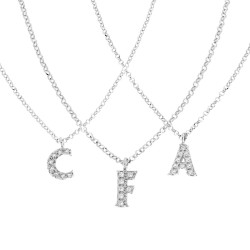 COLLANA CATENA ROLO DIAMANTATA CON CIONDOLO LETTERA E NOME INIZIALE CON ZIRCONI BIANCHI IN ARGENTO 925 GALVANICA RODIO