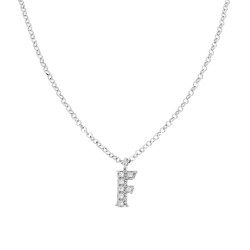 COLLANA CATENA ROLO DIAMANTATA CON CIONDOLO LETTERA E NOME INIZIALE CON ZIRCONI BIANCHI IN ARGENTO 925 GALVANICA RODIO
