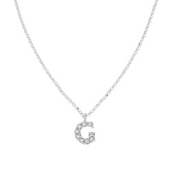 COLLANA CATENA ROLO DIAMANTATA CON CIONDOLO LETTERA E NOME INIZIALE CON ZIRCONI BIANCHI IN ARGENTO 925 GALVANICA RODIO