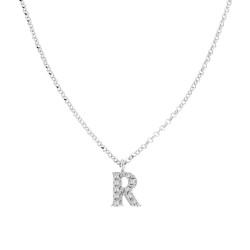 COLLANA CATENA ROLO DIAMANTATA CON CIONDOLO LETTERA E NOME INIZIALE CON ZIRCONI BIANCHI IN ARGENTO 925 GALVANICA RODIO