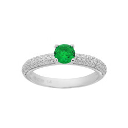 ANELLO SOLITARIO VERDE SMERALDO CON ZIRCONI BIANCHI IN ARGENTO 925 GALVANICA RODIO