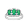 ANELLO TRILOGY CON PIETRE NATURALI OVALI VERDE SMERALDO CONTORNATI DA ZIRCONI BIANCHI IN ARGENTO 925 RODIATO