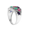 ANELLO CON PIETRE NATURALI ROSSO RUBINO VERDE SMERALDO E BLU ZAFFIRO E ZIRCONI BIANCHI IN ARGENTO 925 GALVANICA RODIO
