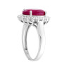 ANELLO HALO SOLITARIO PIETRA NATURALE OVALE ROSSO RUBINO CONTORNATO CON ZIRCONI BIANCHI IN ARGENTO 925 GALVANICA RODIO
