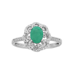 ANELLO CON PIETRE NATURALI OVALE SMERALDO CONTORNATO CON ZIRCONI BIANCHI IN ARGENTO 925 GALVANICA RODIO