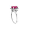ANELLO HALO CON PIETRA NATURALE OVALE ROSSO RUBINO CONTORNATO CON ZIRCONI BIANCHI IN ARGENTO 925 GALVANICA RODIO