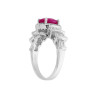 ANELLO CON PIETRA NATURALE OVALE ROSSO RUBINO CONTORNATO CON ZIRCONI BIANCHI BAGUETTE IN ARGENTO 925 GALVANICA RODIO