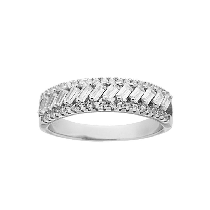 ANELLO A FASCIA CON ZIRCONI BIANCHI TAGLIO BAGUETTE IN ARGENTO 925 GALVANICA RODIO