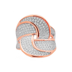 ANELLO FASCIA A NODO CON ZIRCONI BIANCHI CON BORDI ROSATI IN ARGENTO 925 RODIATO
