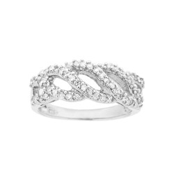 ANELLO CON ZIRCONI BIANCHI A TRECCIA IN ARGENTO 925 GALVANICA RODIO