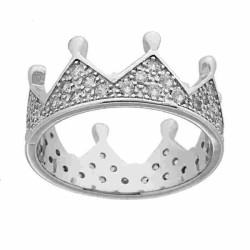 ANELLO CORONA CON ZIRCONI BIANCHI IN ARGENTO 925 RODIATO