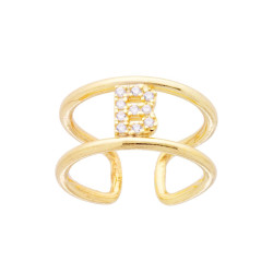 ANELLO FASCIONE A DOPPIO GAMBO CON LETTERA INIZIALE NOME CON ZIRCONI BIANCHI IN ARGENTO 925 GALVANICA ORO