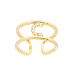 ANELLO FASCIONE A DOPPIO GAMBO CON LETTERA INIZIALE NOME CON ZIRCONI BIANCHI IN ARGENTO 925 GALVANICA ORO