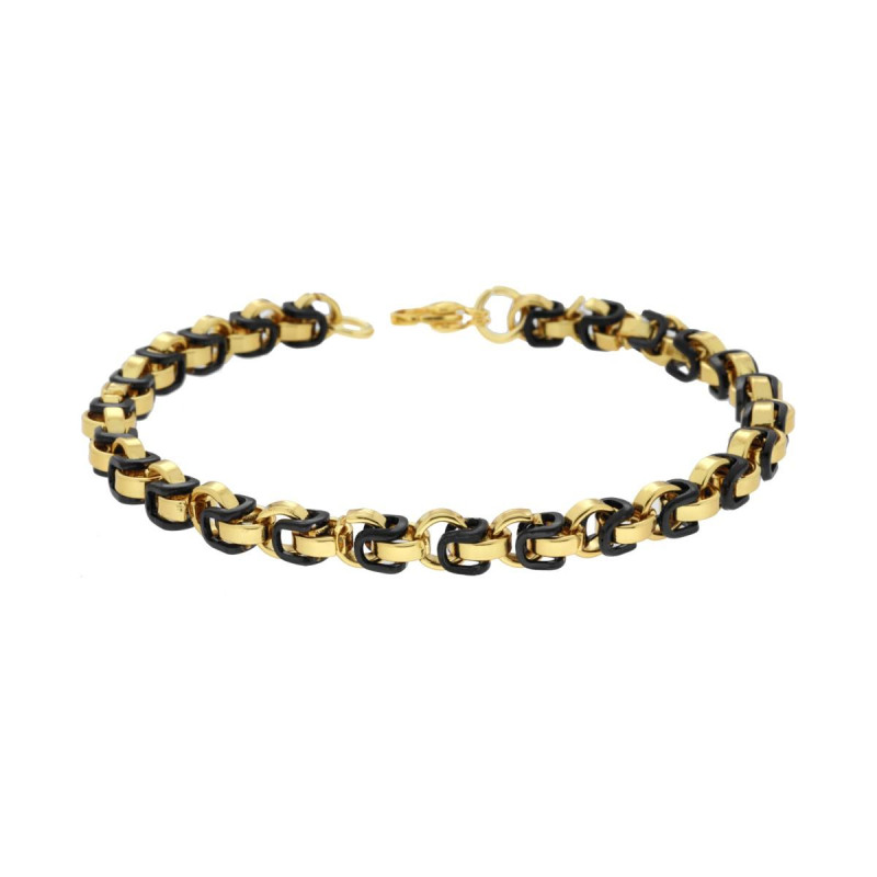 BRACCIALE UOMO CATENA ROLO COLORE ORO E NERO IN ACCIAIO