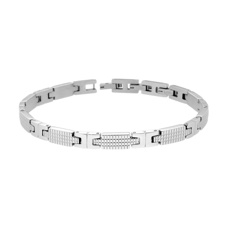 BRACCIALE UOMO MAGLIA IMPERNIATA CON PIASTRE PUNTINATE IN ACCIAIO