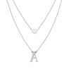 COLLANA DOPPIA CATENA FORZATINA DIAMANTATA CON LETTERA INIZIALE PENDENTE E CUORE PASSANTE IN ACCIAIO