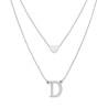 COLLANA DOPPIA CATENA FORZATINA DIAMANTATA CON LETTERA INIZIALE PENDENTE E CUORE PASSANTE IN ACCIAIO