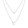 COLLANA DOPPIA CATENA FORZATINA DIAMANTATA CON LETTERA INIZIALE PENDENTE E CUORE PASSANTE IN ACCIAIO