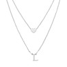 COLLANA DOPPIA CATENA FORZATINA DIAMANTATA CON LETTERA INIZIALE PENDENTE E CUORE PASSANTE IN ACCIAIO