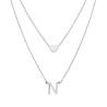 COLLANA DOPPIA CATENA FORZATINA DIAMANTATA CON LETTERA INIZIALE PENDENTE E CUORE PASSANTE IN ACCIAIO