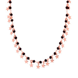 COLLANA CON STELLE PLAIN PENDENTI E GRANI CRYSTAL NERI IN ARGENTO 925 GALVANICA ROSA