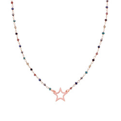 COLLANA CON GRANI CRYSTAL MULTICOLOR E STELLA IN ARGENTO 925 GALVANICA ROSA