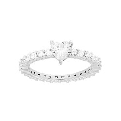 ANELLO ETERNITY VERETTA A GIRO CON ZIRCONI BIANCHI MM 2 E CUORE BIANCO CENTRALE IN ARGENTO 925 GALVANICA RODIO