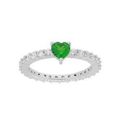 ANELLO ETERNITY VERETTA A GIRO CON ZIRCONI BIANCHI MM 2 E CUORE VERDE SMERALDO CENTRALE IN ARGENTO 925 GALVANICA RODIO