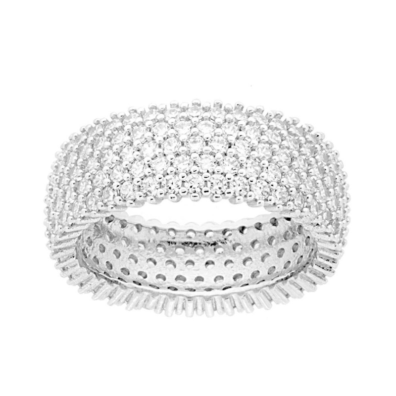 ANELLO FASCIA FASCIONE CON CUBIC ZIRCONIA BIANCHI IN ARGENTO 925 GALVANICA RODIO