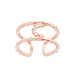 ANELLO FASCIONE A DOPPIO GAMBO CON LETTERA INIZIALE NOME CON ZIRCONI BIANCHI IN ARGENTO 925 GALVANICA ROSA