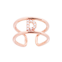 ANELLO FASCIONE A DOPPIO GAMBO CON LETTERA INIZIALE NOME CON ZIRCONI BIANCHI IN ARGENTO 925 GALVANICA ROSA