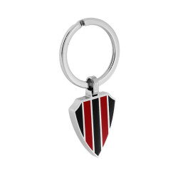 PORTACHIAVI UOMO DONNA AD ANELLO CON PENDENTE SCUDETTO CON SMALTO ROSSO E NERO IN ACCIAIO