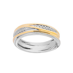 ANELLO FASCIA CON FILI INTRECCIATI IN GALVANICA ORO E ZIRCONI BIANCHI IN ARGENTO 925 RODIATO