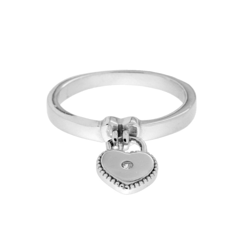 ANELLO CON CUORE PENDENTE E ZIRCONE BIANCO IN ARGENTO 925 GALVANICA RODIO