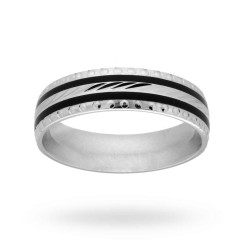 ANELLO UOMO FASCIA FASCIONE CON LAVORAZIONE LASER E SMALTO NERO IN ARGENTO 925 RODIATO