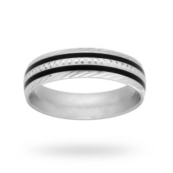 ANELLO UOMO FASCIA FASCIONE CON LAVORAZIONE LASER E SMALTO NERO IN ARGENTO 925 RODIATO