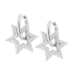 ORECCHINI CHIUSURA INGLESE CON STELLA PENDENTE E ZIRCONI BIANCHI IN ARGENTO 925 GALVANICA RODIO