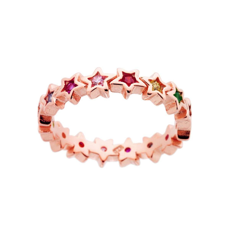 ANELLO ETERNITY STELLE CON ZIRCONI RAINBOW MULTICOLOR IN ARGENTO 925 GALVANICA ROSA