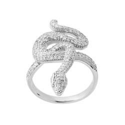 ANELLO SERPENTE 3D CON ZIRCONI BIANCHI IN ARGENTO 925 RODIATO