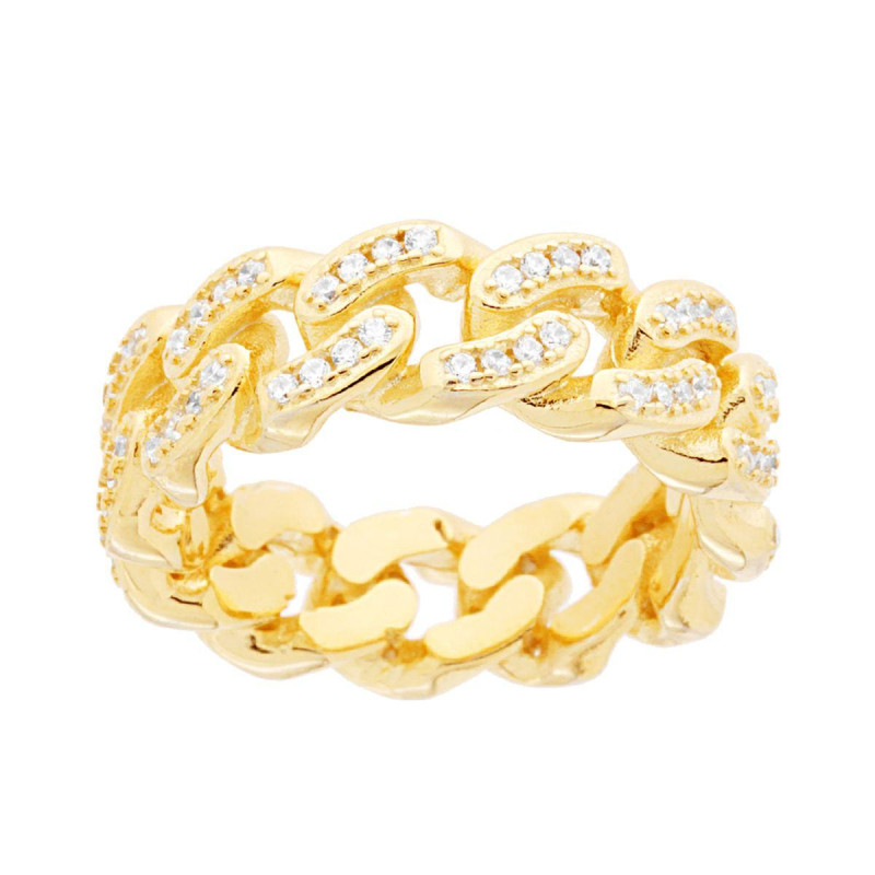 ANELLO CATENA GRUMETTA CON CUBIC ZIRCONIA BIANCHI IN ARGENTO 925 GALVANICA ORO