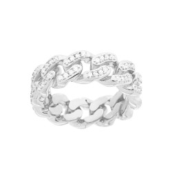 ANELLO CATENA GRUMETTA CON CUBIC ZIRCONIA BIANCHI IN ARGENTO 925 GALVANICA RODIO