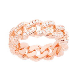 ANELLO CATENA GRUMETTA CON CUBIC ZIRCONIA BIANCHI IN ARGENTO 925 GALVANICA ROSA