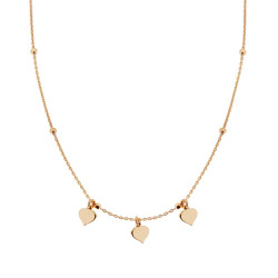 COLLANA CATENA FORZATINA CON PALLINE SFACCETTATE E CUORI PLAIN PENDENTI IN ARGENTO 925 GALVANICA ORO